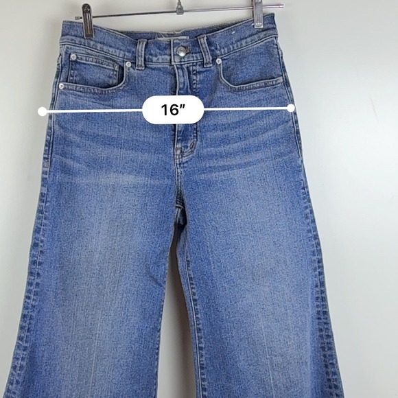Madewell Flared Wide-Leg Jeans Medium Wash Raw Hem High Rise Women Size 27 - Picture 16 of 16